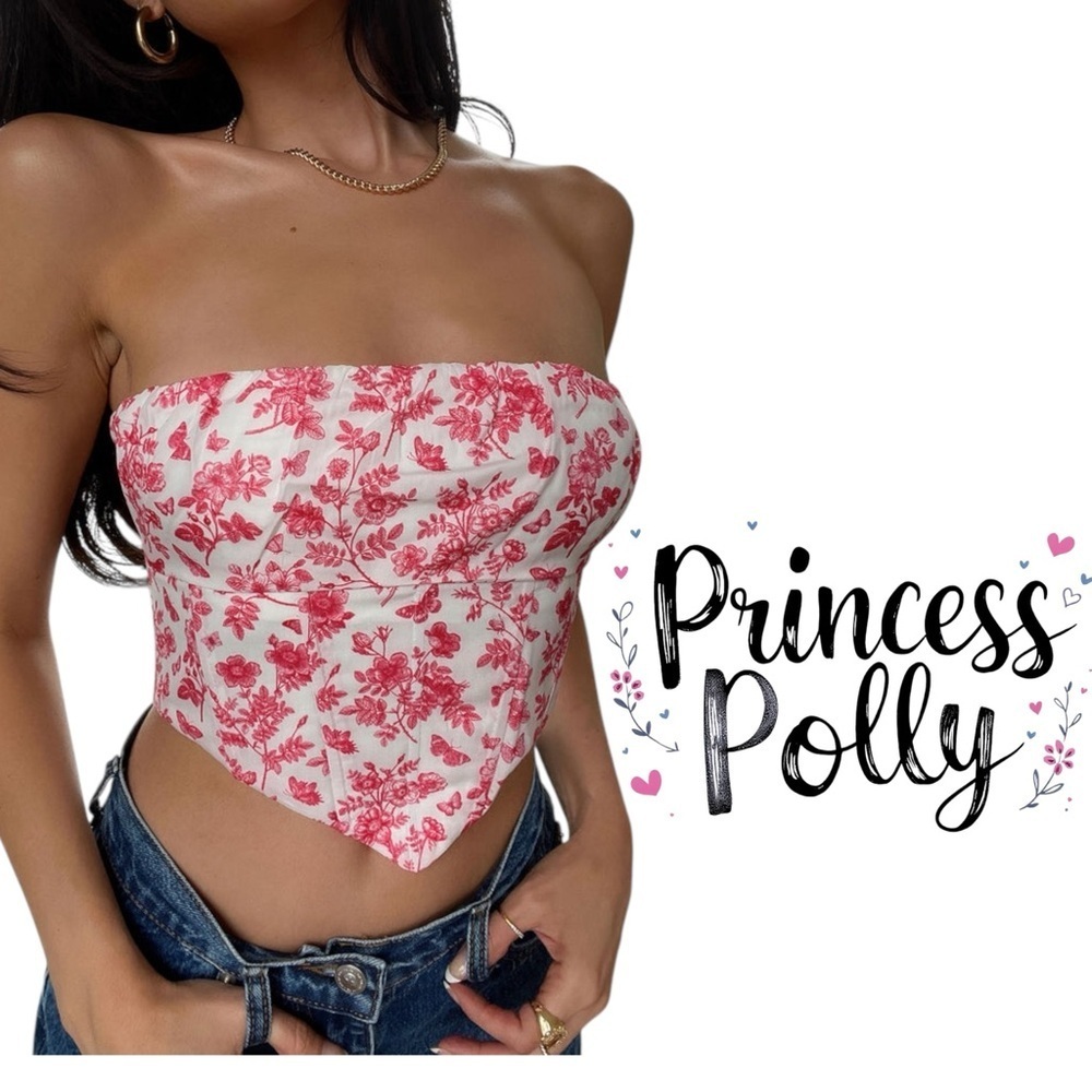 Princess Polly white Juliette bustier with pink butterfly floral print Size 2 - Picture 14 of 15